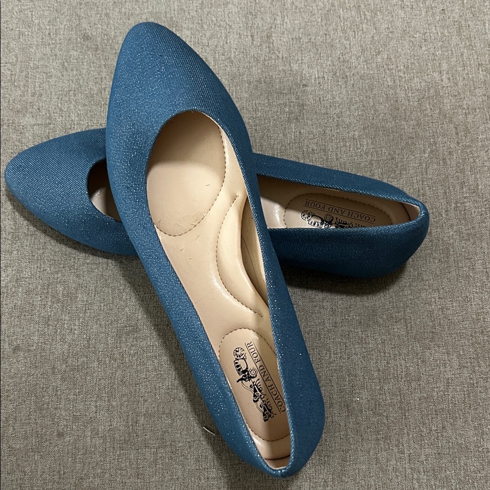 Coach and Four Melitta Chambray Glitter Denim Blue Flats Size 7